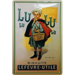 Plaque métal  publicitaire 20 x 30 cm bombée en relief : Enfant LU Lefèvre Utile