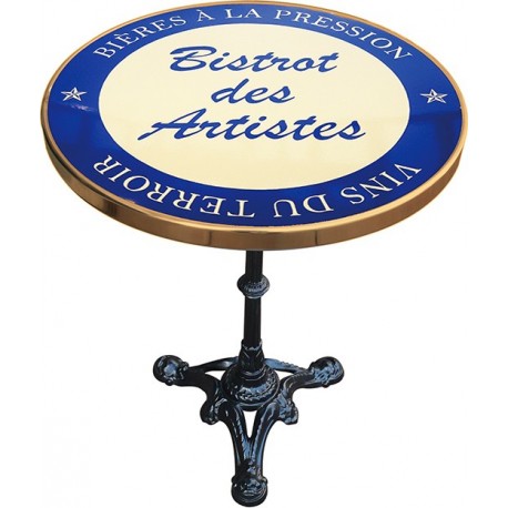 Décoration int/extérieure  : Table bistrot émaillée en relief diamètre 60 cm : Bistrot des artistes Bleu