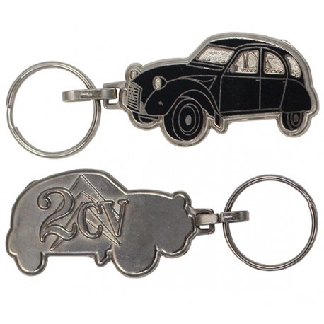 Porte-clés émaillée chromé Citroën 2cv noire.