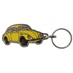 Porte-clés émaillé chromé VW coccinelle jaune.