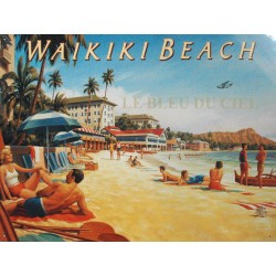 Plaque métal publicitaire 30x40cm plate :  WAIKIKI BEACH.