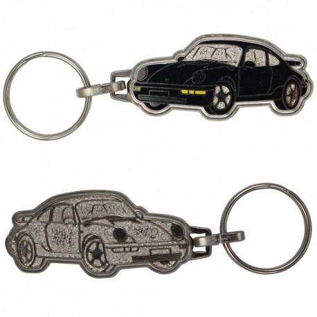 Porte-clés émaillé chromé Porsche 911 noire.