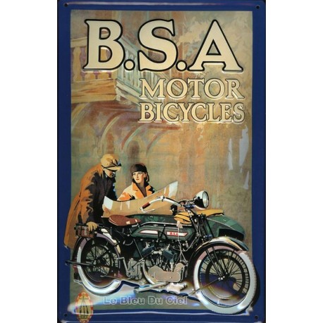 Plaque métal publicitaire 20x30cm bombée en relief : B.S.A. MOTOR BICYCLES