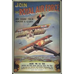 Plaque  métal publicitaire 20x30cm bombée en relief :  JOIN THE ROYAL AIR FORCE.