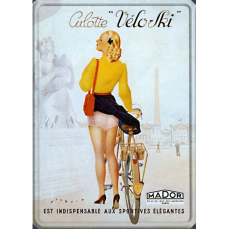 Plaque métal publicitaire 15x21cm plate : Culotte "Vélo-Ski"