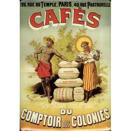 Plaque métal publicitaire 15x21cm bombée :  Cafés des colonies.