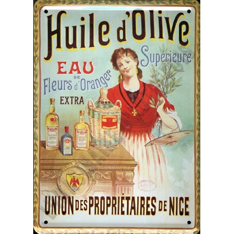 Plaque métal publicitaire 15x21cm plate :  Huile d'Olive de  Nice.