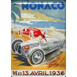 plaque métal publicitaire plate  15 x 21cm : MONACO 11 et  13 AVRIL 1936.