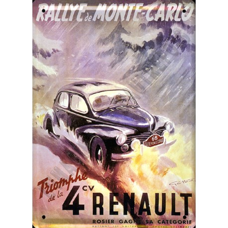 plaque métal publicitaire plate  15 x 21cm : 4 CV  Rallye de MONTE-CARLO.