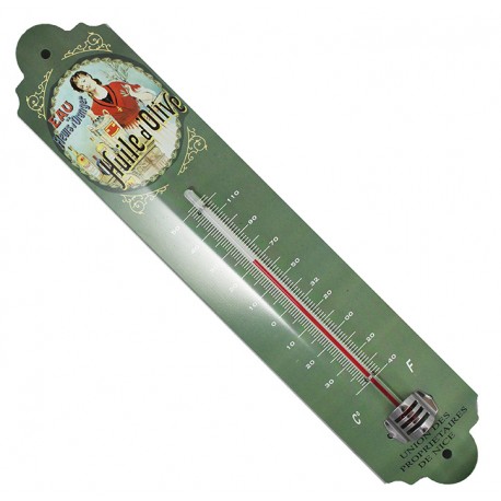 Thermomètre métal bombé hauteur 30 cm :  HUILE D'OLIVE.