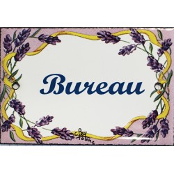 Plaque de porte émaillée plate de 10,5 x 7cm décor lavandes : BUREAU.