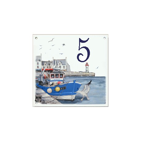 Plaque émaillée 15 x 15 cm : Décor bateau de pêche