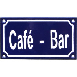 Plaque émaillée de 10x18cm plate, faite au pochoir : CAFÉ - BAR.