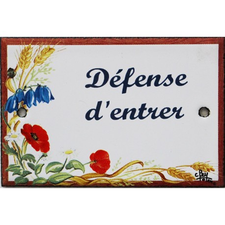 Plaque de porte émaillée plate de 10,5 x 7cm décor Fleurs des champs :  BIENVENUE.