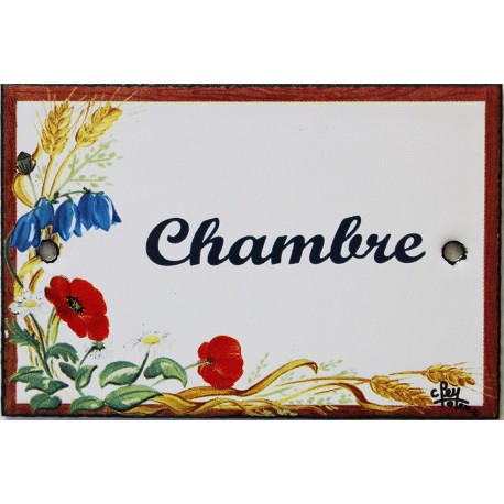 Plaque de porte émaillée plate de 10,5 x 7cm décor Fleurs des champs :  CUISINE.