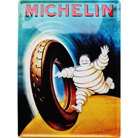 Plaque métal  publicitaire 30x40cm bombée en relief : MICHELIN PNEU MOTO.