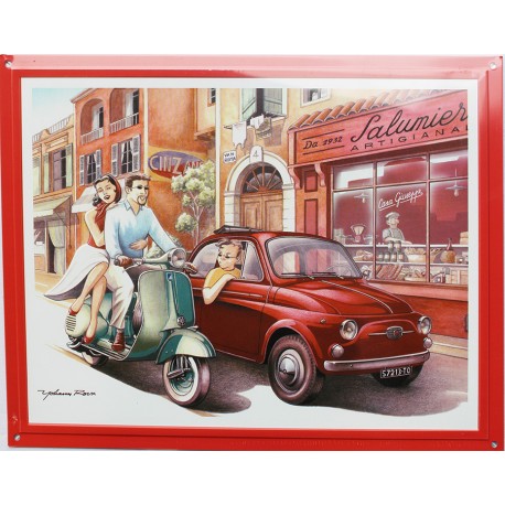 Plaque publicitaire métal 30x40cm plate relief  : Fiat 500