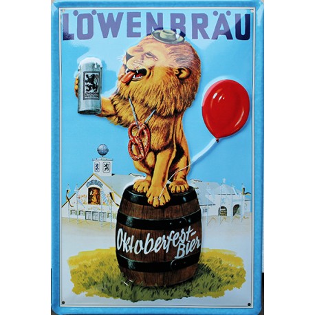 Plaque métal  publicitaire 20x30cm bombée en relief : Löwenbräu