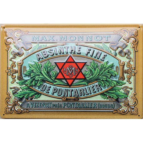 Plaque métal publicitaire 20x30 cm bombée en relief  : Absinthe de Pontarlier