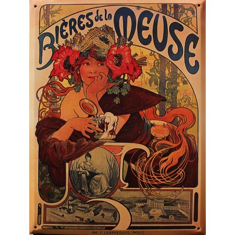 Plaque métal publicitaire 30x40cm bombée : Bières de la Meuse.