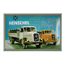 Plaque métal publicitaire 20x30cm bombée en relief Camions Henschel HS120