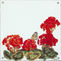 Plaque émaillée 15 x 15 cm : Décor Geraniums