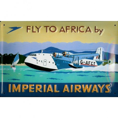 Plaque métal publicitaire 20x30cm bombée en relief :  FLY TO AFRICA