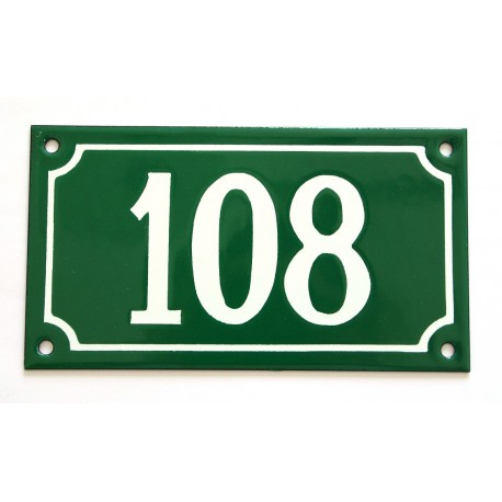 Numéro de rue  émaillé 10 x 18 cm vert - Numero 108