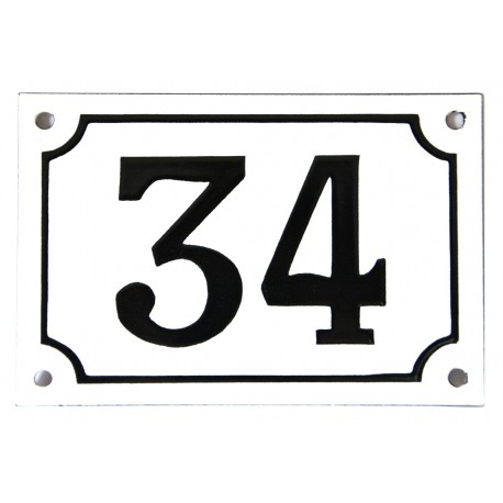 Numéro de rue  émaillé 10 x 15 cm blanc - Numero 34