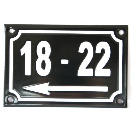 Numéro de rue  émaillé 10 x 15 cm noir - Numero 18 - 22 avec fleche
