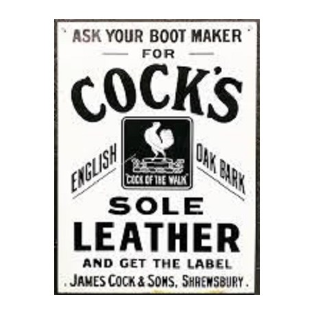 Plaque métal publicitaire 30x40cm plate : COCK'S SOLE LEATHER