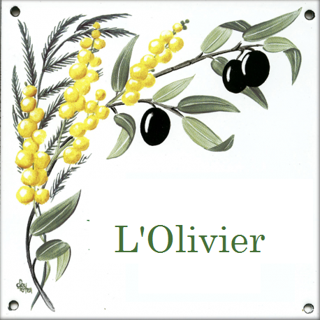 Plaque émaillée 15 x 15 cm : Décor Branche d' Olivier