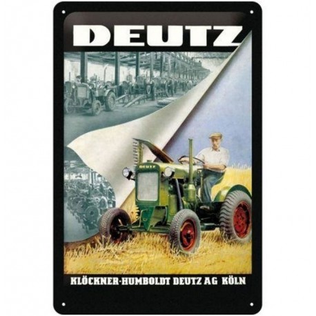 Plaque métal publicitaire 20x30cm bombée en relief  : Tracteur DEUTZ