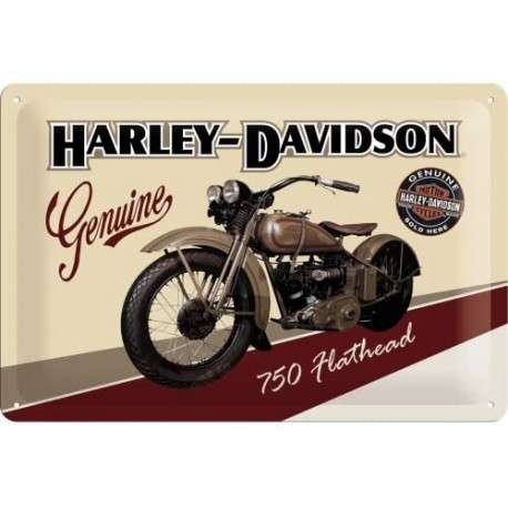 plaque métal publicitaire 20x30cm bombée en relief :  HARLEY-DAVIDSON 750 Flathead