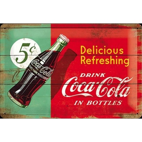 plaque métal publicitaire 20x30cm bombée en relief : Coca-Cola Delicious Refreshing
