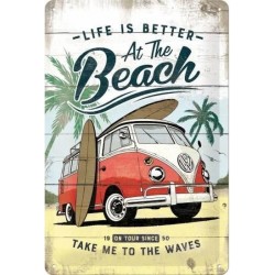 plaque métal publicitaire 20x30cm bombée en relief :  VW Combi At The Beach