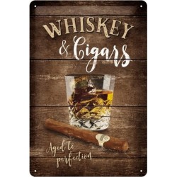 plaque métal publicitaire 20x30cm bombée en relief : Whiskey & Cigars