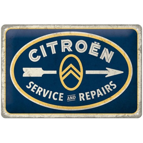 plaque métal publicitaire 20x30cm bombée en relief :  CITROEN Service And Repairs