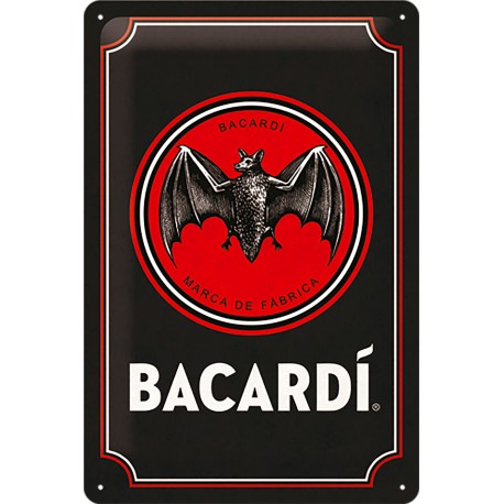 Plaque métal publicitaire 20x30 cm bombée en relief :  Bacardi Bat.