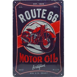 Plaque métal publicitaire 20x30 cm bombée en relief :  Route 66 Motor oil