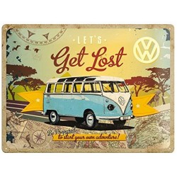 plaque métal publicitaire 30x40cm bombée en relief :  VW Combi Let's get lost