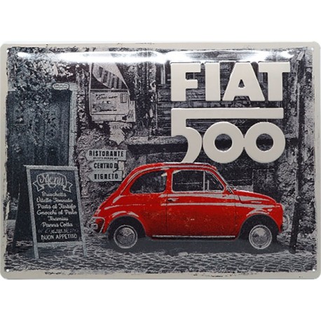 plaque métal publicitaire 30x40cm bombée en relief :  FIAT 500