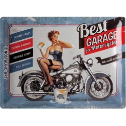 plaque métal publicitaire 30x40cm bombée en relief : BEST GARAGE FOR MOTORCYCLES