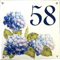 Plaque emaillée 15 x 15 cm : Numéro 58 Hortensias