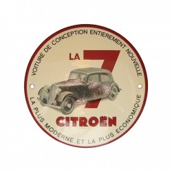 plaque émaillée ronde diametre 15 cm : 7CV Citroën