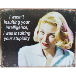 Plaque métal décorative 40 x 32 cm plate : I WASN'T INSULTING YOUR INTELLIGENCE...