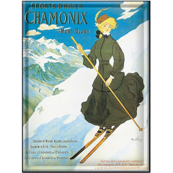 Plaque métal publicitaire 30x40cm bombée : Chamonix Skieuse.