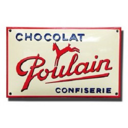 Plaque émaillée  21 x 35 cm bombée :  Chocolat Poulain Confiserie