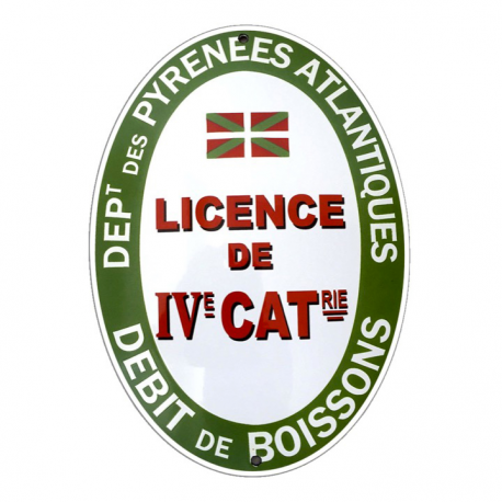 Plaque émaillée  Licence Débit Boisson Pyrénées Atlantiques 25 x 18 cm (décoration, sans repiquage)