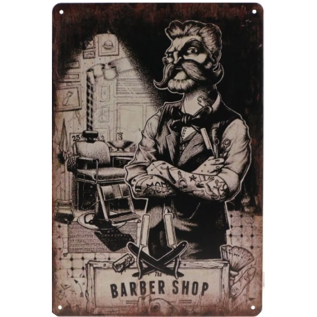 Plaque métal publicitaire plate 20 x 30 cm : THE BARBER SHOP